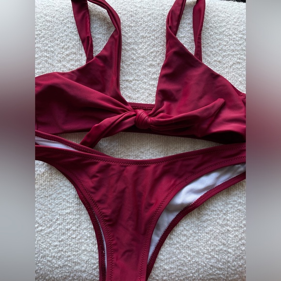 Scrunch knotted thong bikini set, burgundy, M/6 - Picture 2 of 6